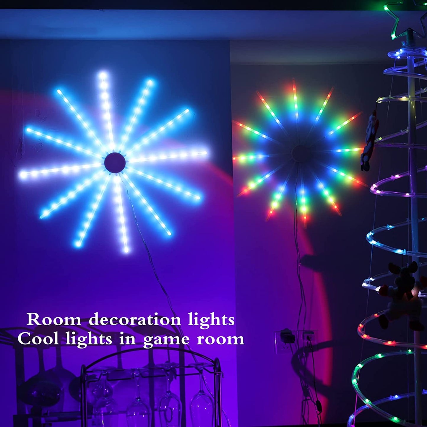 RGB Fireworks Led Lights, 96LEDS Dream Color Firework Lights with Remote Control，Starburst Lights for Bedroom Decorations, Christmas, Party, Bar, Dorm, Wall