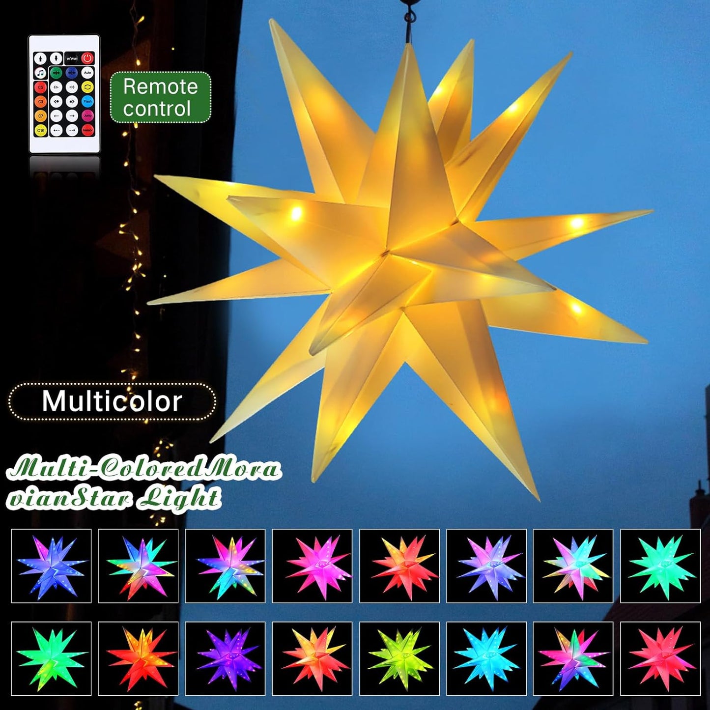 Christmas Star Tree Topper Moravian Star Light, LED Bluetooth App & RGB Remote Control Star Lights, Music Sync Color Changing, Indoor and Outdoor Hanging Xmas Bethlehem Star(20 inch)