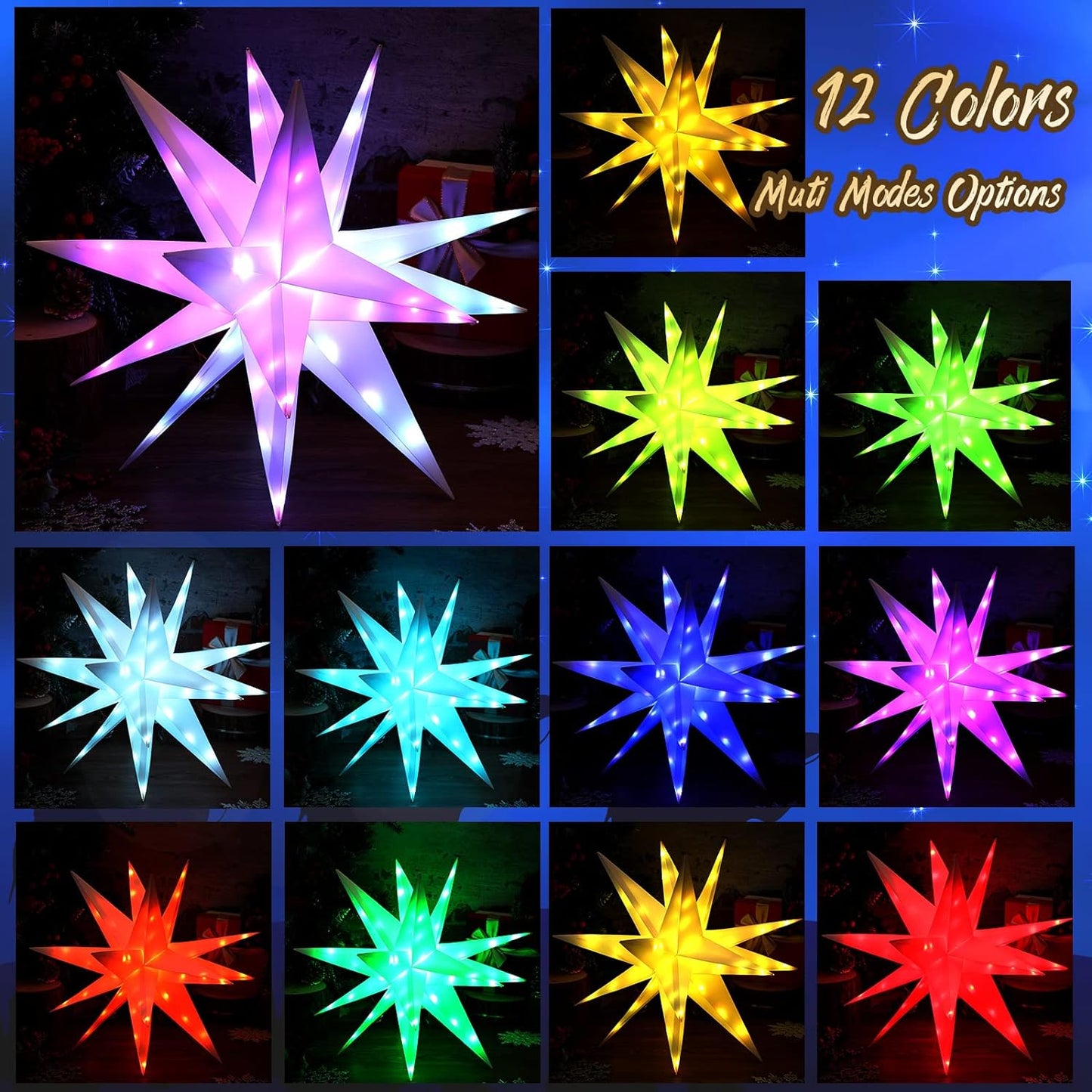 Christmas Star Tree Topper Moravian Star Light, LED Bluetooth App & RGB Remote Control Star Lights, Music Sync Color Changing, Indoor and Outdoor Hanging Xmas Bethlehem Star(20 inch)