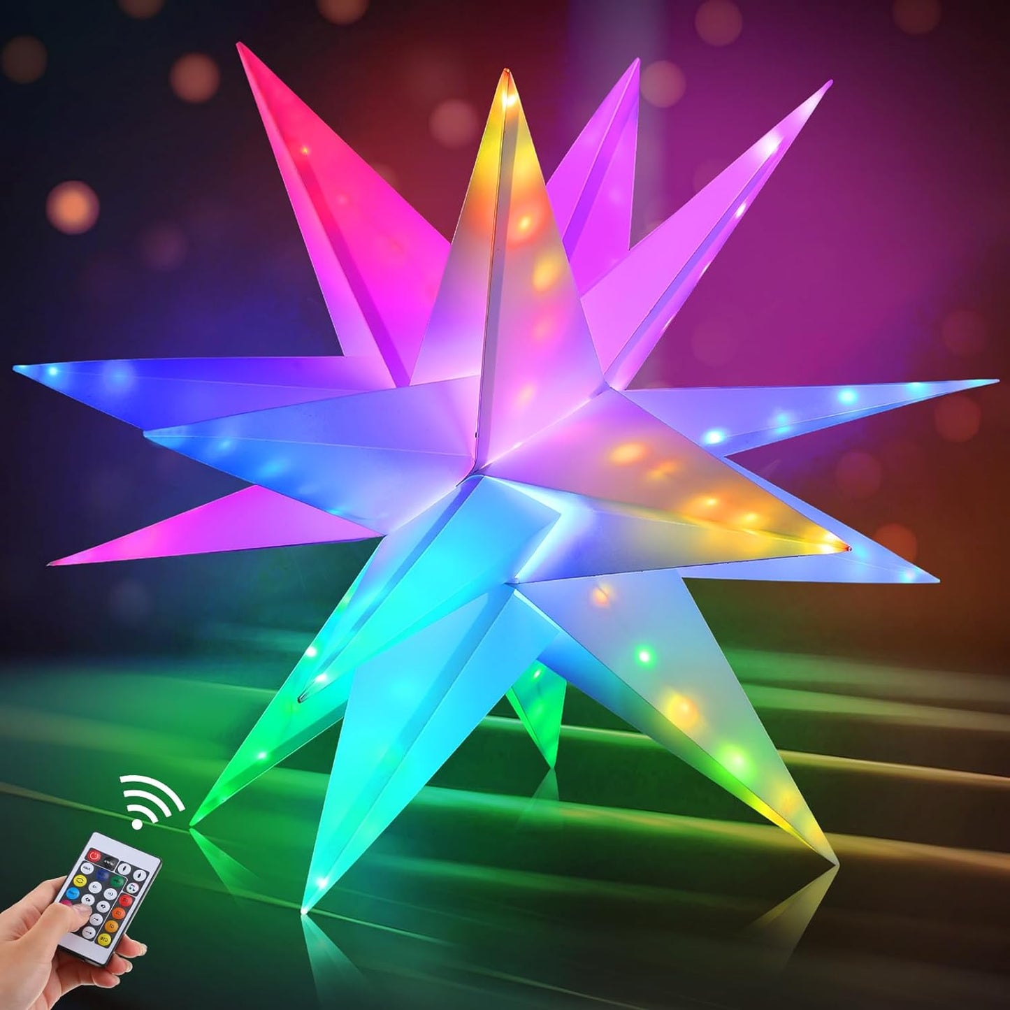 Christmas Star Tree Topper Moravian Star Light, LED Bluetooth App & RGB Remote Control Star Lights, Music Sync Color Changing, Indoor and Outdoor Hanging Xmas Bethlehem Star(20 inch)