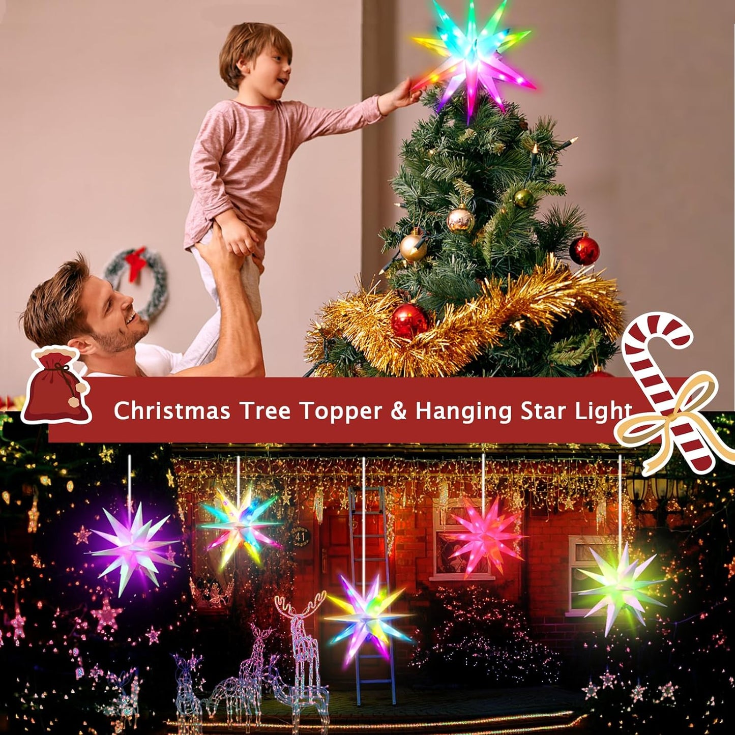 Christmas Star Tree Topper Moravian Star Light, LED Bluetooth App & RGB Remote Control Star Lights, Music Sync Color Changing, Indoor and Outdoor Hanging Xmas Bethlehem Star(20 inch)