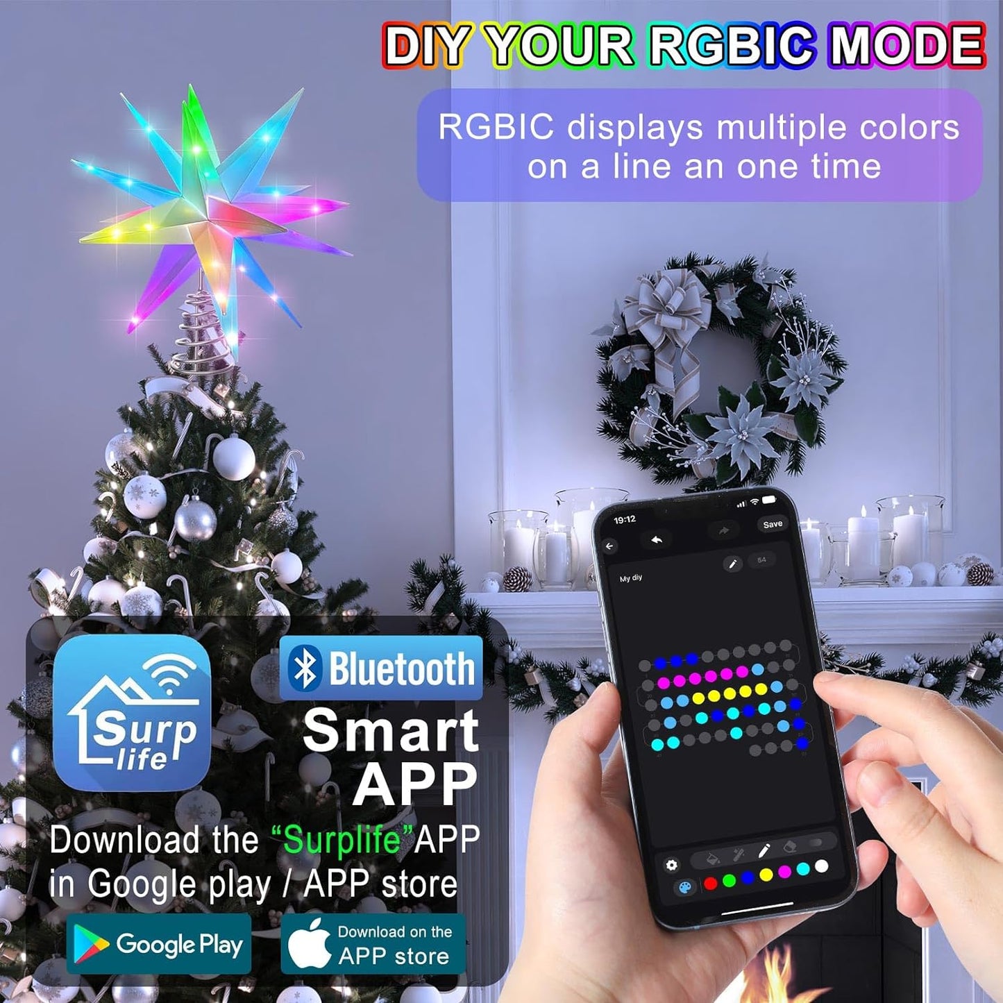 Christmas Star Tree Topper Moravian Star Light, LED Bluetooth App & RGB Remote Control Star Lights, Music Sync Color Changing, Indoor and Outdoor Hanging Xmas Bethlehem Star(20 inch)